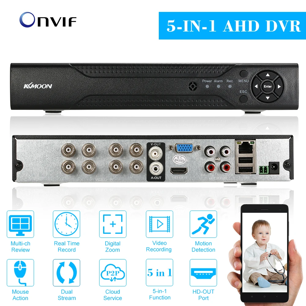 

KKmoon 8CH 1080P Hybrid NVR AHD TVI CVI DVR 5-in-1 Digital Video Recorder P2P Cloud Network Onvif Digital Video Recorder