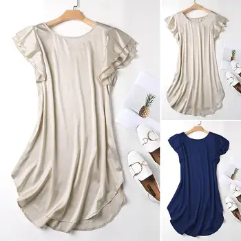 

Plus Size Casual Nightgowns Loose Leaf Sleeve Sleepwear 2020 Summer Fashion Women Knee Length Dress Solid O Neck Nightdress 5XL