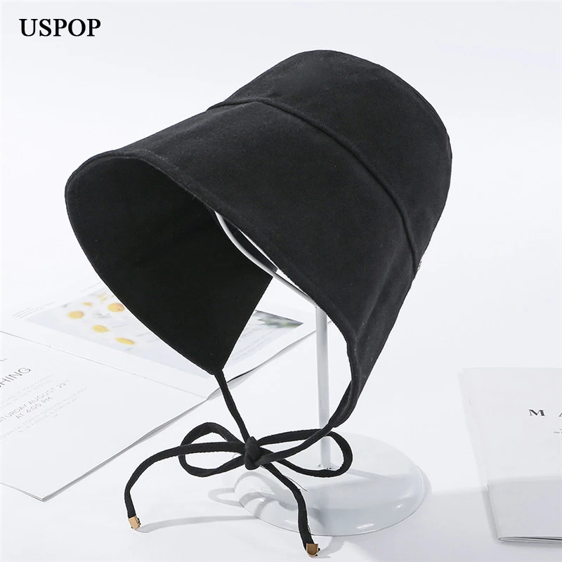 

USPOP 2020 New bucket hats vintage lace-up bucket hats solid color cotton hats fashion summer sun hats