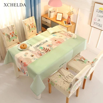 

Dining Table Cover Rectangular Carpet Waterproof Modern Green Kawaii Pattern Linen Tablecloth Living Room Eating Table Cloth