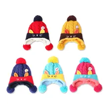 Новая зимняя шапка, теплая Младенческая шапочка, шапка, вязаные крючком шапки с 3 помпонами, милая вязаная детская Лыжная шапка с котом, шапка для мальчика-киоска s