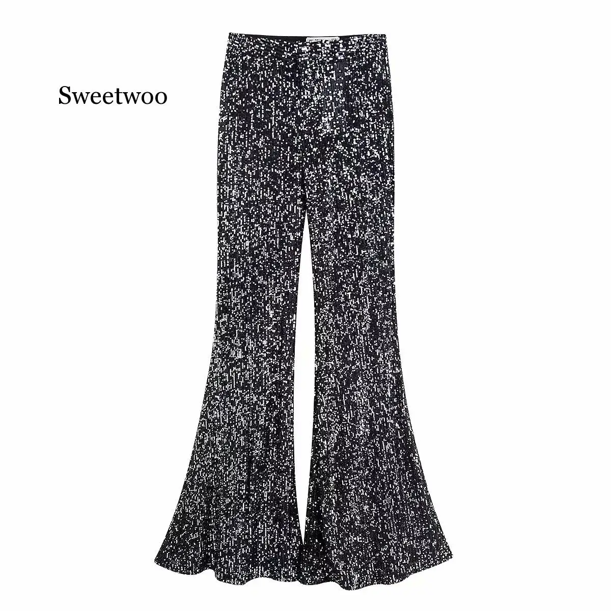 

Sequin Flare Pants Women Casual Pants Solid Color High Waisted Slim Fit Wide Leg Womens Flared Glitter Sequins Leggings