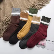Женские одноцветные хлопковые носки, блестящие носки с манжетами и люрексом, полосатые носки из искусственного меха, теплые зимние носки для девочек, меховые носки в полоску, 5 пар/лот