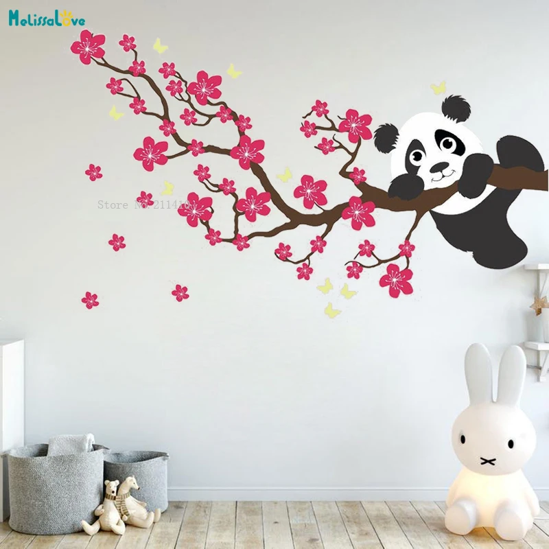 Cherry Blossom Wall Decal With Panda Colorful Woodland Home Decoration