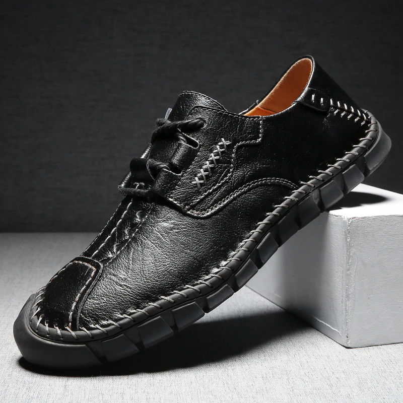

2021 New Men's Handmade Genuine Leather Shoes Wedding Lace-Up Black Woven Dress Shoes Fashion Casual Luxury Loafers