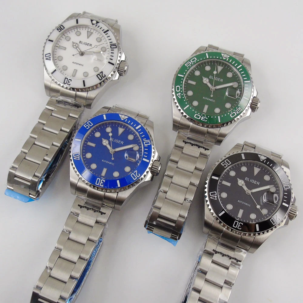 Новинка механические мужские часы BLIGER 24 Jewels NH35 черного белого синего зеленого