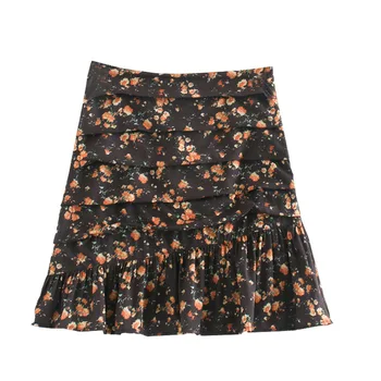 

French Non-mainstream Design Retro GIRL'S Miumiu Bag Hip Slimming Printing Skirt High-waisted Significant Leg Length Skirt Short