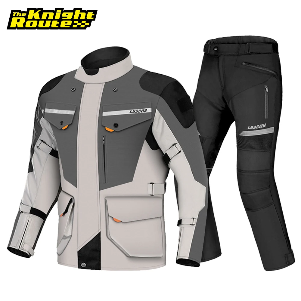 LYSCHY Motorcycle Jacket Pants Suit Cold-proof Waterproof Winter Men Motorbike Riding Moto Jacket Protective Gear Armor Clothing
