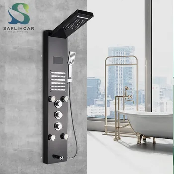 

LED Light Black Waterfall Shower Column Wall-mounted Multi-mode Outlet Simple and Stylish Bathroom Shower Faucet Set