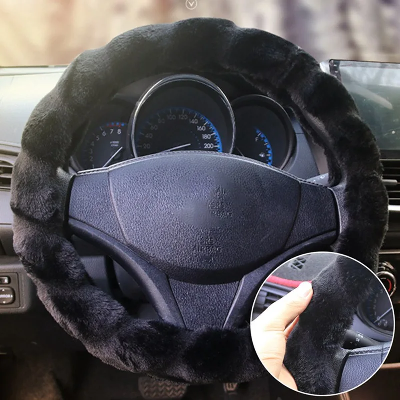 Универсальные Плюшевые Чехлы рулевого колеса автомобиля, зимние чехлы из искусственного меха для рулевого колеса, аксессуары для салона автомобиля