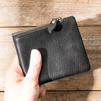 

Men's Short Slim Wallet Leather Cross Section Zip Small Wallet Men Handmade Card houlder Bag Wallet Leather Men's coin purse