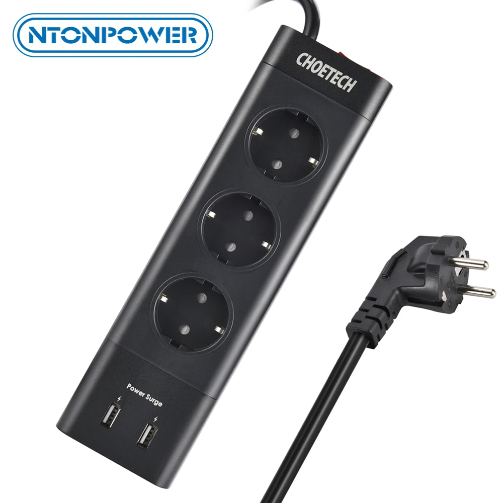 

NTONPOWER Portable Power Strip with USB Charging Extension Socket Wall-Mount EU Plug 3750W Surge Protector for Travel Home