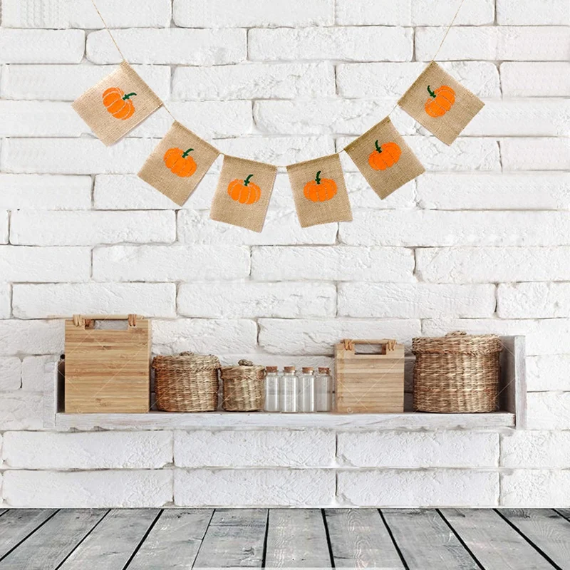 3PCS Linen Pumpkin Flags Cartoon Banner Fall Wedding Birthday Outdoor Autumn Decoration Halloween Party Supplies |