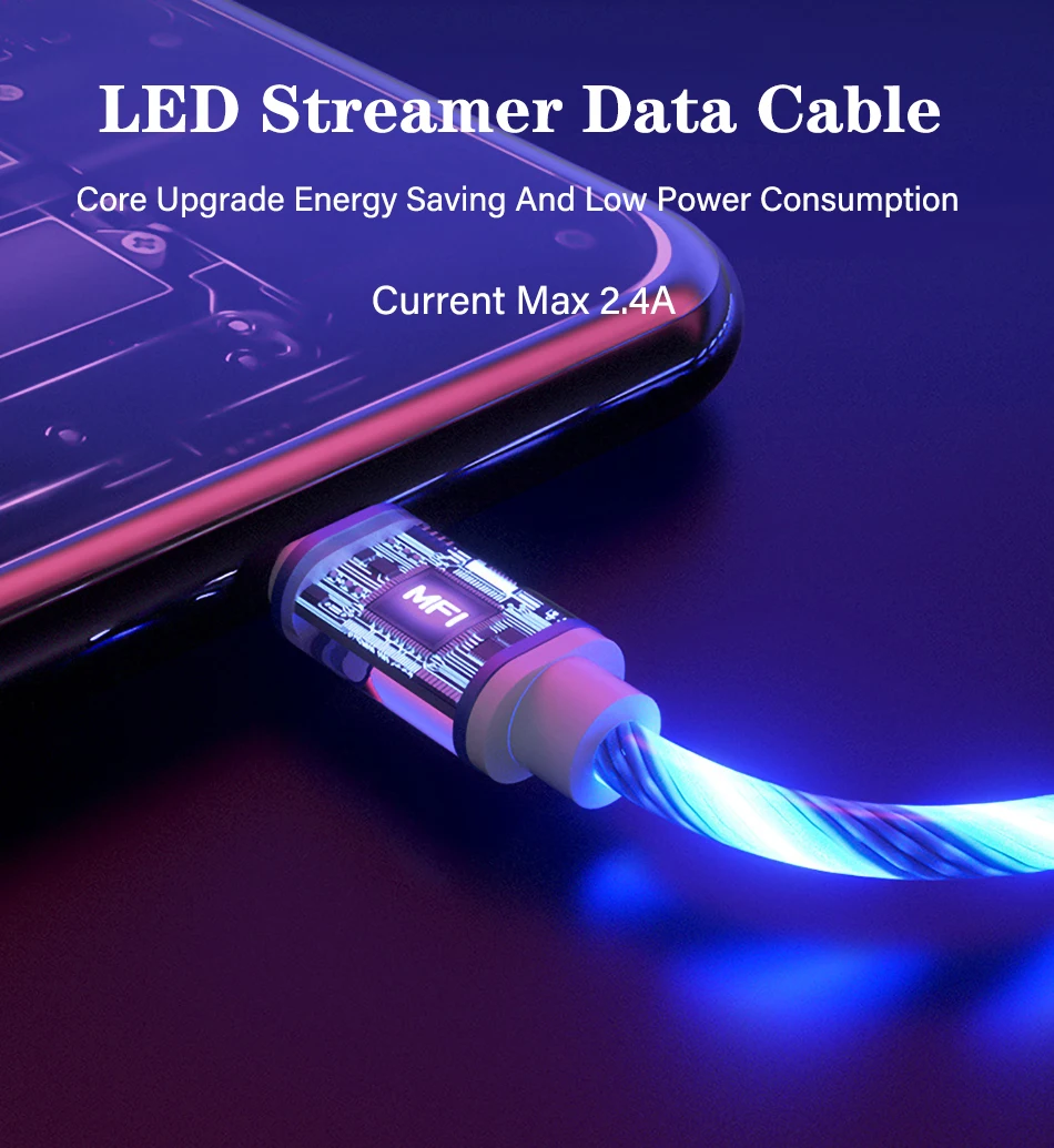 Струящийся светодиодный usb-кабель светящийся зарядный кабель для мобильного телефона Micro USB type C Зарядка для iPhone X samsung S8 S9 шнур зарядного устройства