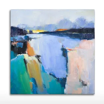 

Tooarts| Wall Art Oil Painting 100% Hand Painted Morning Lake Themed Natural Scenery Art Decor on Canvas Modern Art Pictures