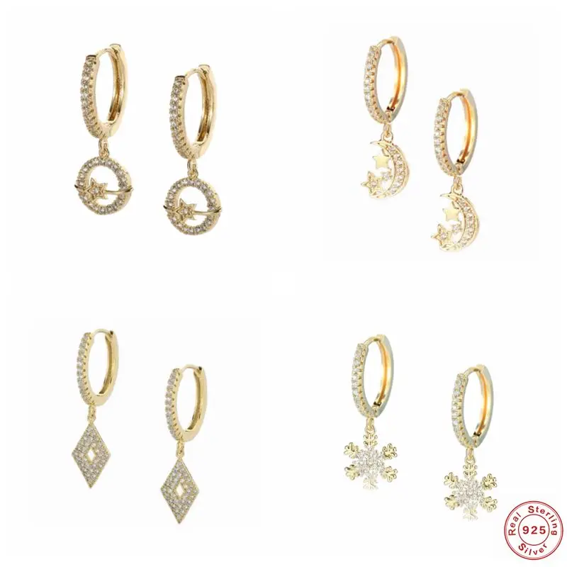 

AIDE 925 Sterling Silver Simple Fashion Personality Popular Earth Zircon Shiny Bling Drop Earrings Female Women Wedding Gifts