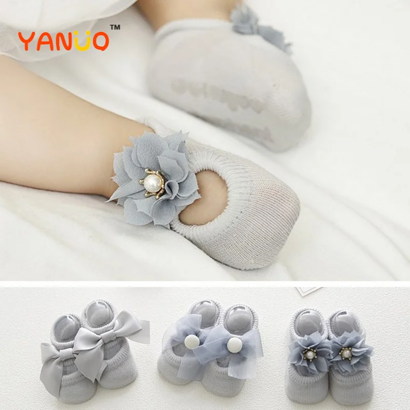

3 pair Kids Short Socks Handmade Multi-color Bow-knot Pure Cotton Socks Korea Child Boys Girl Non-slip Hollow Sock ,For 0-3 year