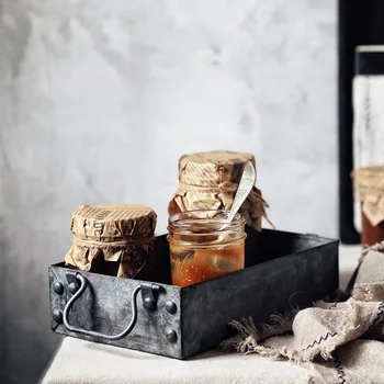 

Rectangular French Country Antique Iron Serving Trays Retro Metal Storage Sundries Tray Breakfast Bread Cake Plate Square Box