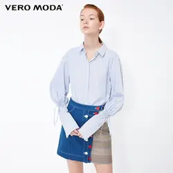 Vero Moda 2019 Новое поступление vrouwen Gestreepte рубашка с отложным воротником на шнуровке | 318405501