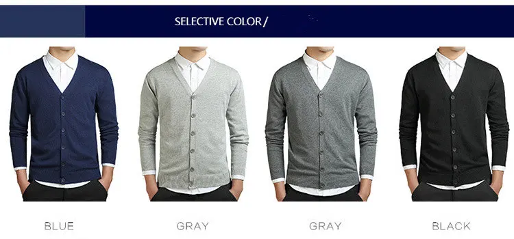Men Cotton V-nevk Sweater Solid Black Gray Blue Mens Cardigan Sweaters Button Jackets Coats Pull Homme Korean Fashion Clothes