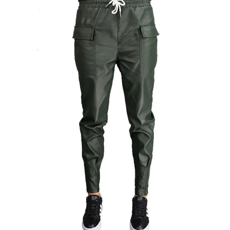 Осенние женские брюки из искусственной кожи, женские осенние обтягивающие брюки, длина по щиколотку, штаны-шаровары, тонкие женские кожаные брюки из искусственной кожи Harlan - Цвет: Армейский зеленый