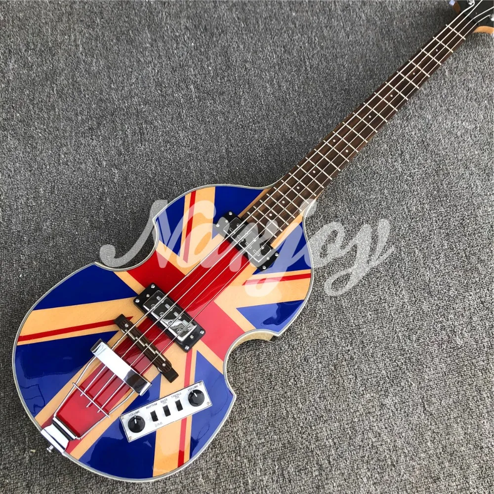 Hofner синий цвет британский флаг Скрипка 4 Струны электрический бас гитара Пламя клен значок серии BB2 Винтаж CT электрический бас