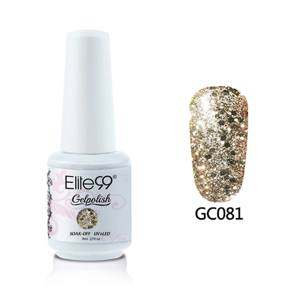 N-GC081-8ML Elite99 8 мл Алмазный Блеск Цвет ногтей гель краски Лак блестящие узоры для ногтей с блестками гель лак удаляющийся замачиванием Светодиодный УФ-гель для ногтей - Цвет: N-GC081-8ML