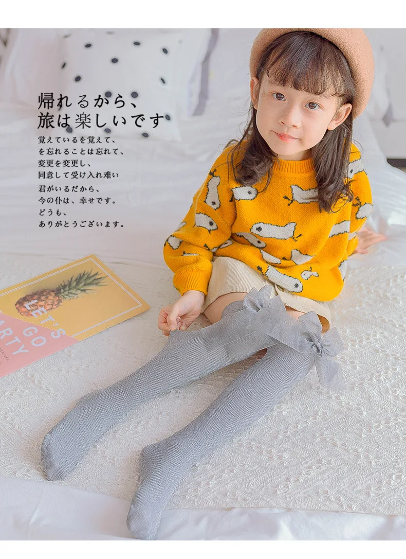 girls kittens Stockings lace knowknot girl thigh Knee socking half Heap socks Bright silk 3-10Years 5colors TZ05