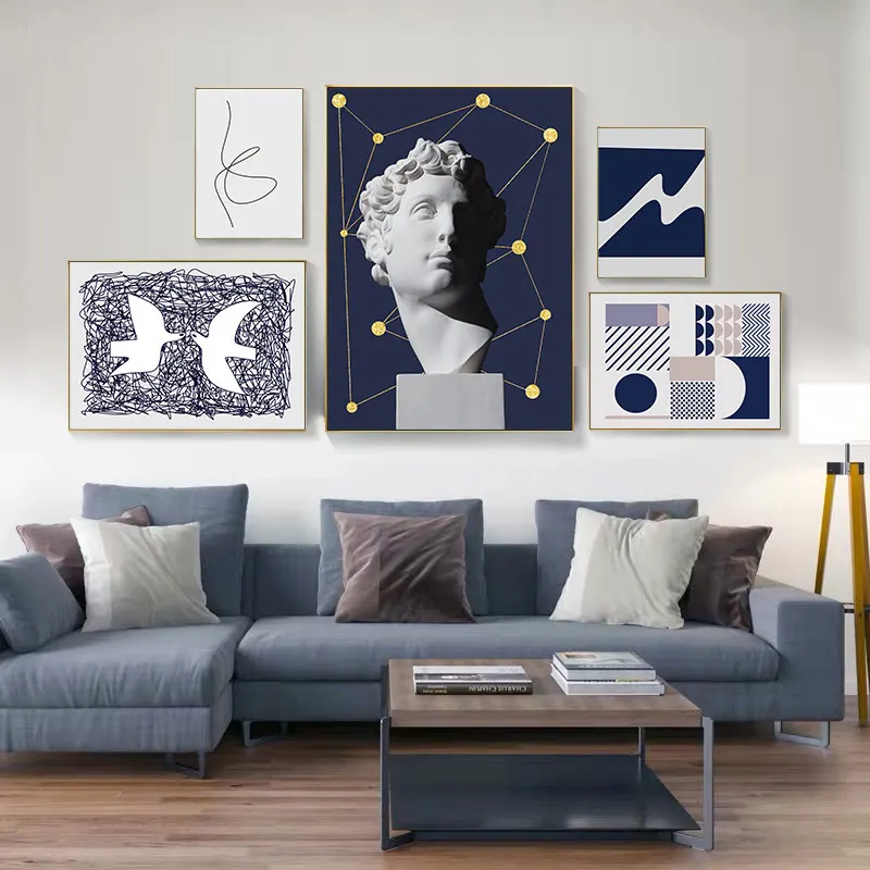 Sculpture of David Canvas Paintings Abstract Geometric Line Posters and Prints Wall Art Modern Pictures for Living Room Decor