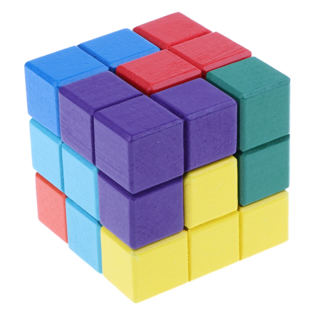 Wooden Soma Cube Puzzle Stacking Blocks Game Early Development Learning Toy