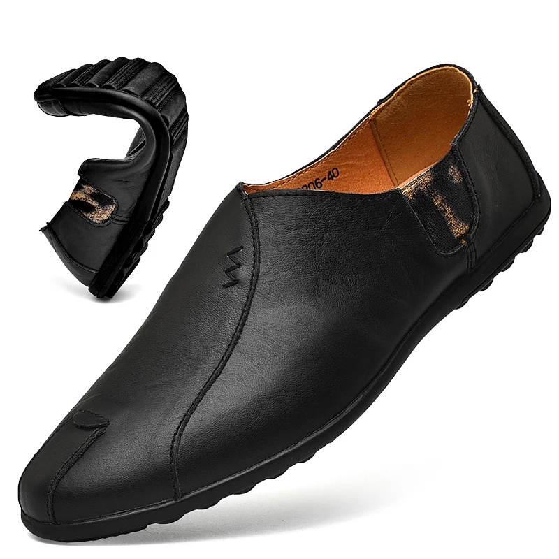 

Leather Men Shoes Luxury Brand 2019 Italian Casual Mens Loafers Moccasins Breathable Slip on Black Driving Shoes Plus Size 38-47