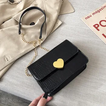 

Fashion crocodile pattern chain small square bag 2020 spring new bag peach heart lock single shoulder messenger bag