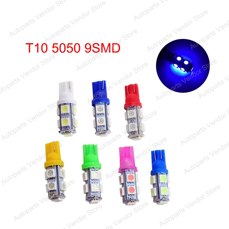 

20 шт. синий T10 W5W 5050 9SMD автомобиля Клин светодиодный замены ламп задние габаритные огни двери считывающая хвостовой багажник Подсветка регистрационного номера 12V
