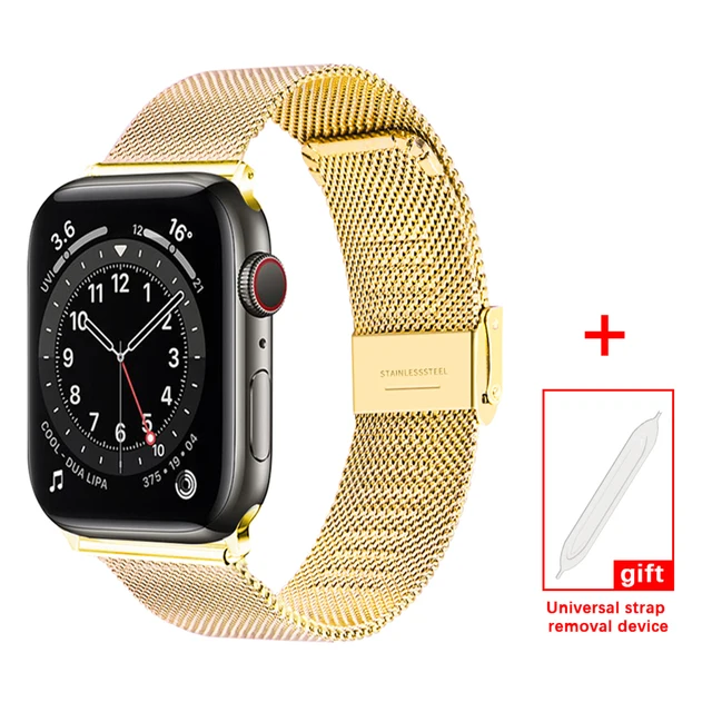Milanese Loop for Apple Watch Band 7 6 SE 5 4 44mm 42mm Stainless Steel Bracelet Metal Wrist Strap of iWatch Series 2 3 38mm 40m Gold