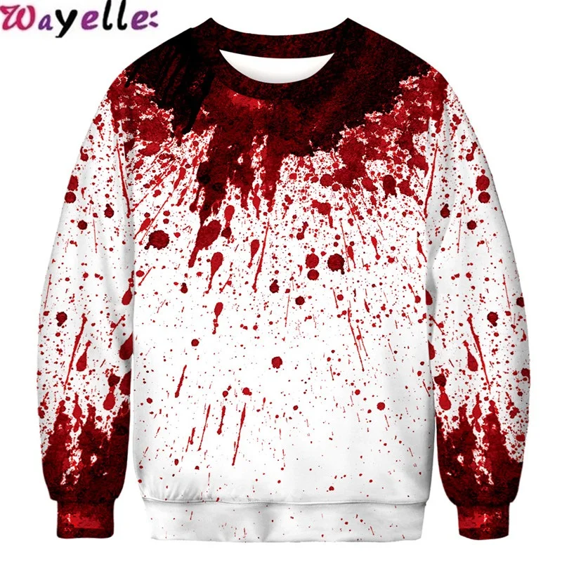 

Halloween Sweatshirts Casual Large Size 3D Blood Drop Digital Printing Round Neck Sweatshirts Clothing Sports Uniform Warm Tops