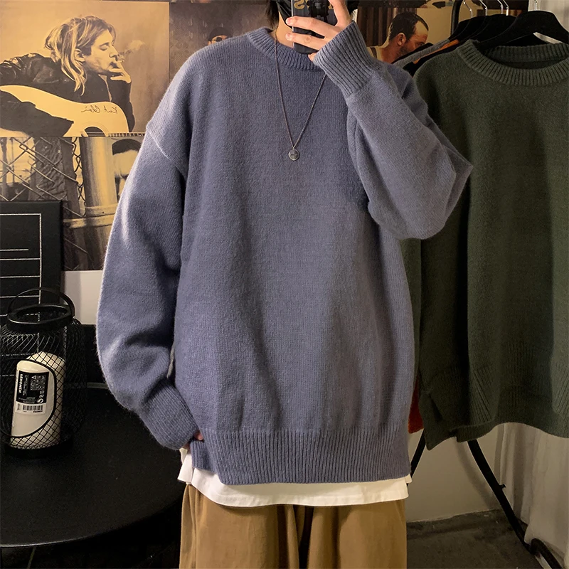 Solid Color Men's Winter Sweater Oversize Harajuku Pullover O-neck Warm  Korean Style Male Sweater Men's Clothing - Pullovers - AliExpress