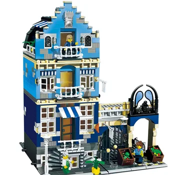 

15007 Factory City Street European Market Model Building Block Set Assembling Brick Kit Lepinblock 84007 10190 Toys for Children