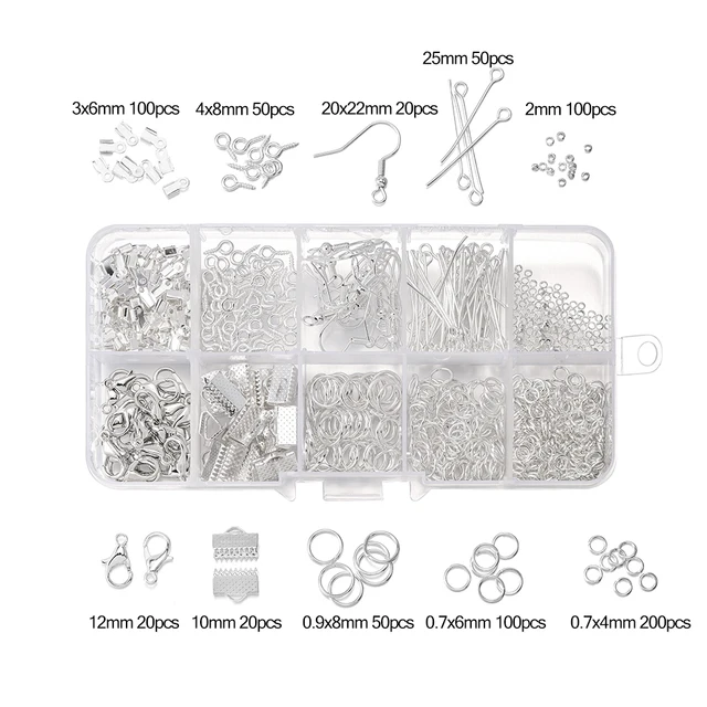 Alloy Accessories Jewelry Findings Set Repair Tools Lobster Clasp Open Jump Rings Earring Hooks for DIY Jewelry Making Supplies Silver