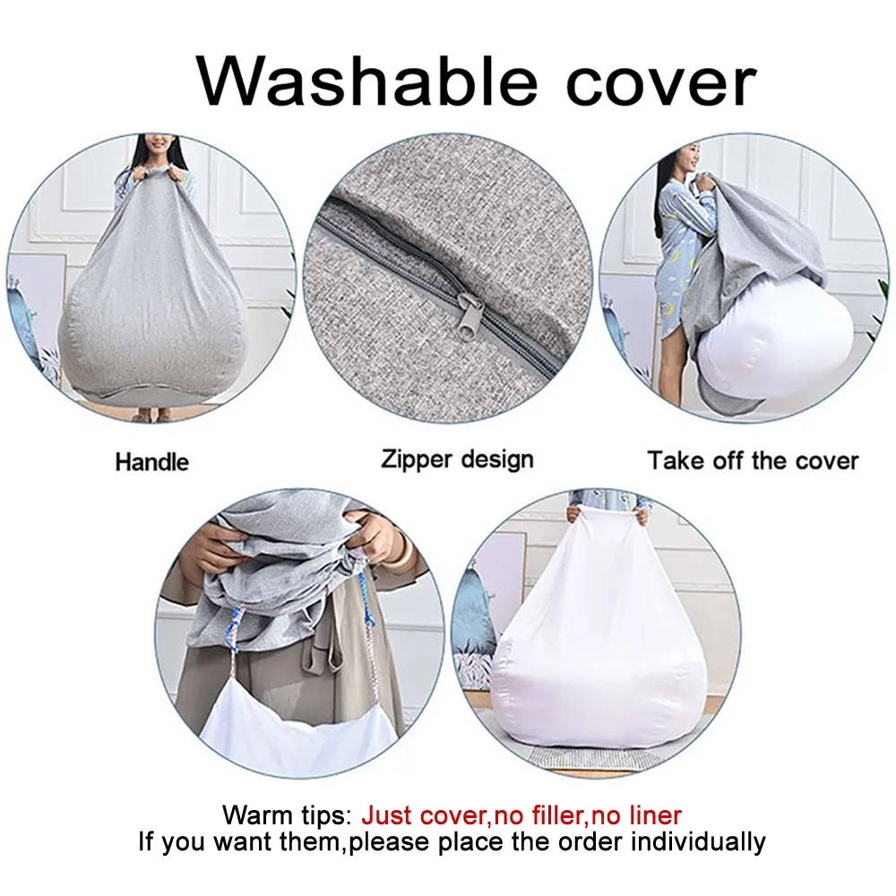 Big XXL Linen Beanbag Sofa Cover No Filler Bean Bag Chair Pouf Bed Futon Ottoman Seat Tatami Puff Relax Lounge Furniture