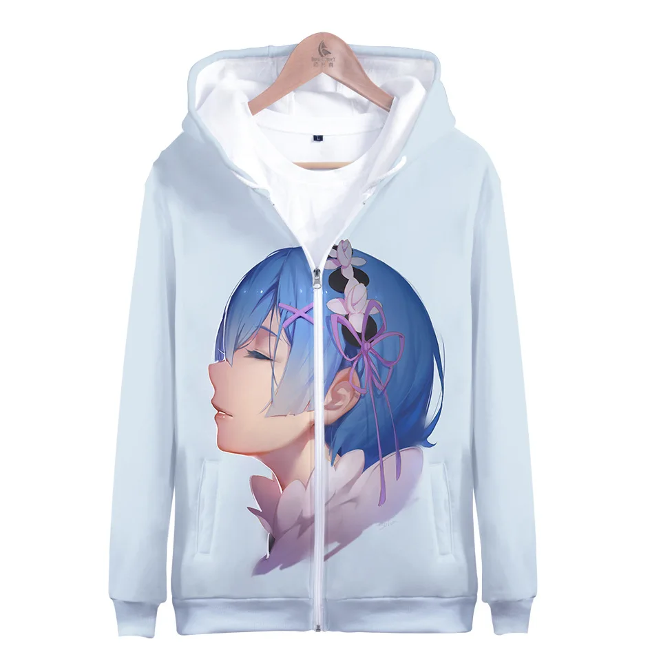  Japan anime Re Zero Hoodie Hooded Jacket Zipper Coat Sweatshirt for Men Women Kid Girl Clothing Clo