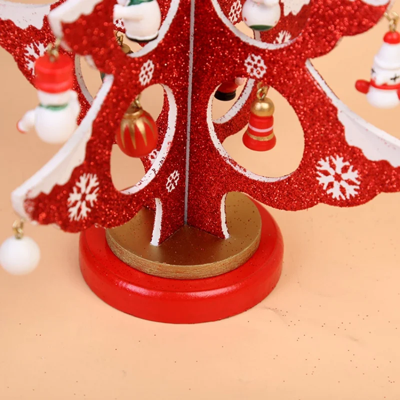 Wooden Glittering Christmas Tree Desktop Decoration With 24PCS Miniature Christmas Ornaments Festival Children Gift Home Party
