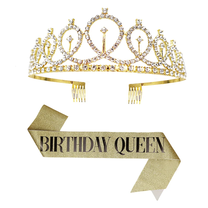 Veraing Corona de cumpleaños de oro rosa 40 accesorios para el cabello para mujeres corona + banda + horquilla corona de cumpleaños para mujeres banda accesorios de fiesta corona de cristal 