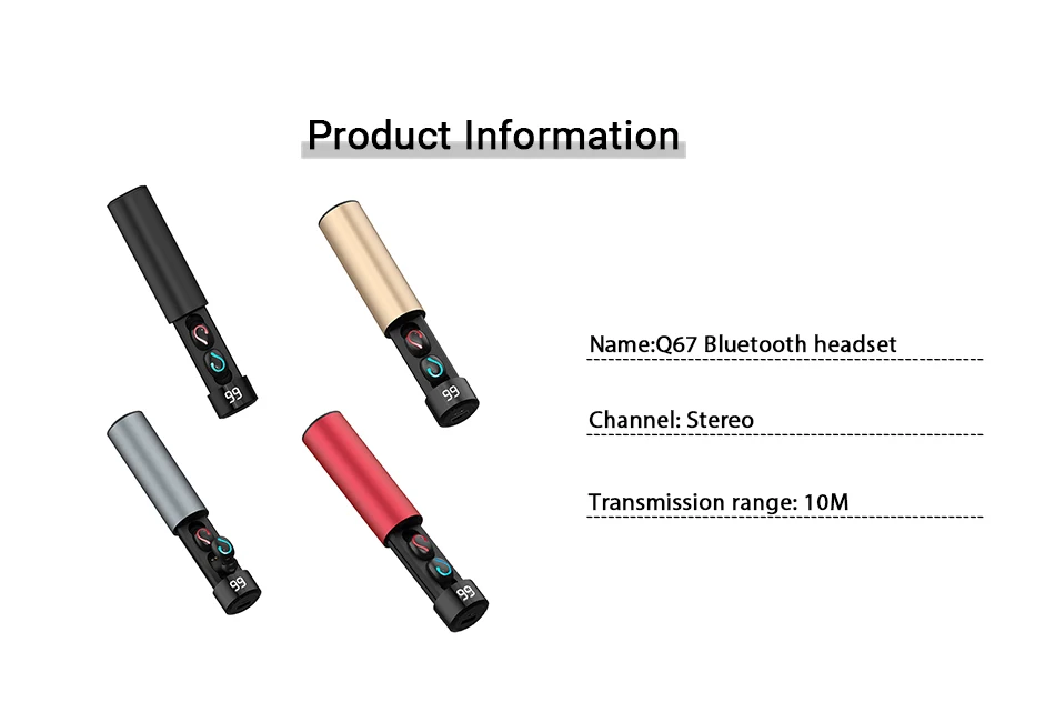 Q67 TWS Bluetooth наушники 3D стерео объемный цифровой дисплей гарнитура спортивные водонепроницаемые беспроводные наушники внешний аккумулятор для iPhone