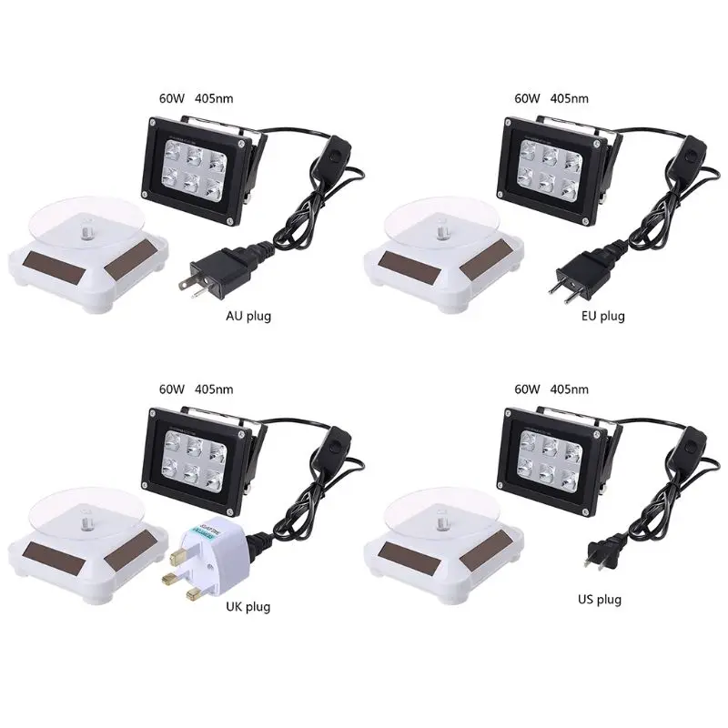 

1 PC 60W 405nm UV LED Resin Curing Light Lamp Solar Power Turntable US/UK/EU/AU Plug 3D Printer Part 3D Printer Parts