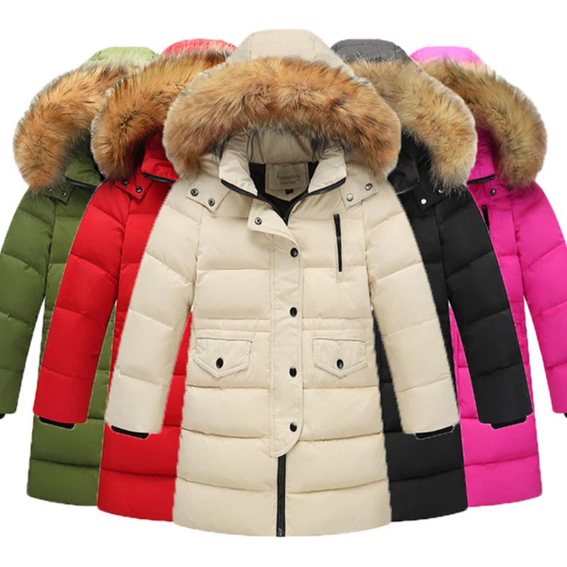 

Winter Boys & Girls Winter Duck Down Jacket For Girls Thickening Warm Down Jackets For Boys Long Big Fur Hooded Outerwear Coats