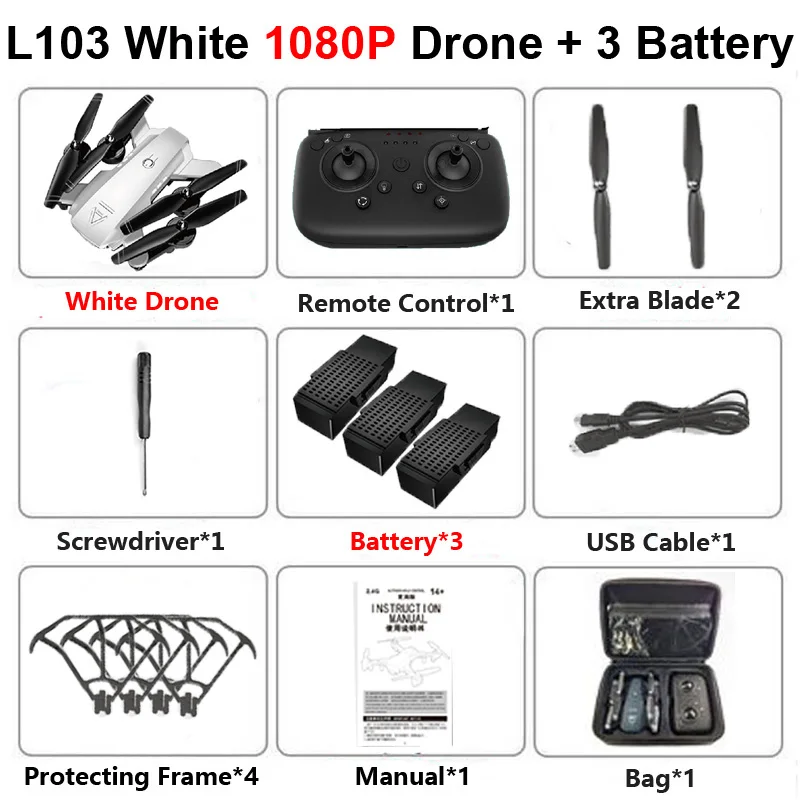 L103 Профессиональный Дрон с 4K 1080P HD двойной камерой WiFi FPV широкоугольный оптический поток RC вертолет Квадрокоптер игрушка в подарок VS E58 - Цвет: L103 W 1080P 3B B