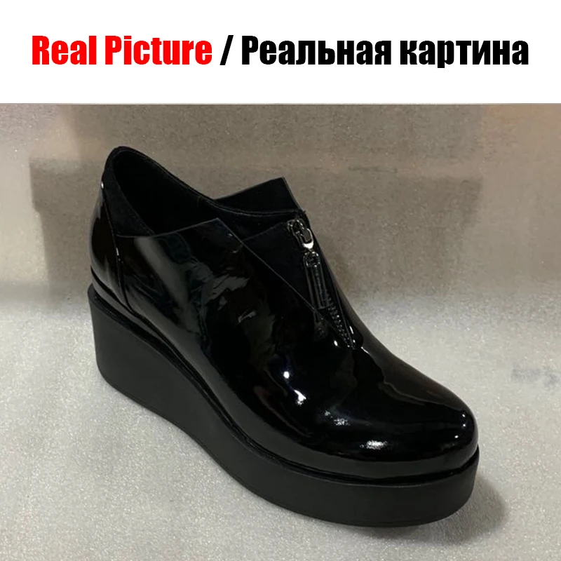 SARAIRIS/ бренд, большие размеры 35-41, однотонные туфли из лакированной Pu искусственной кожи с круглым носком на танкетке, женские повседневные офисные туфли-лодочки на осень и зиму, черные