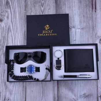 

6pcs/ set Men's Creative Combination Of Quartz Watch Sunglasses Rosary Keychain Pen Wrist Watches Valentine's Day Present Gift