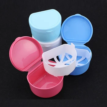 

Denture false teeth Storage Mouthguard Container Denture Box Bathroom Teeth Cleaning Dental Case Denture Box with Hanging Net