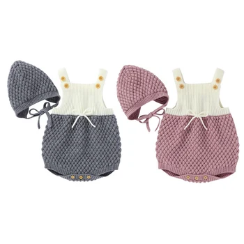 

Baby Knit Romper With Hat Newborn Knitted Baby Clothes Autumn Winter Rainbow Sleeveless Baby Girl Romper Cotton Baby Jumpsuit#1